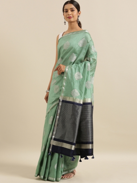 

The Chennai Silks Green & Silver-Toned Silk Blend Woven Design Patola Saree