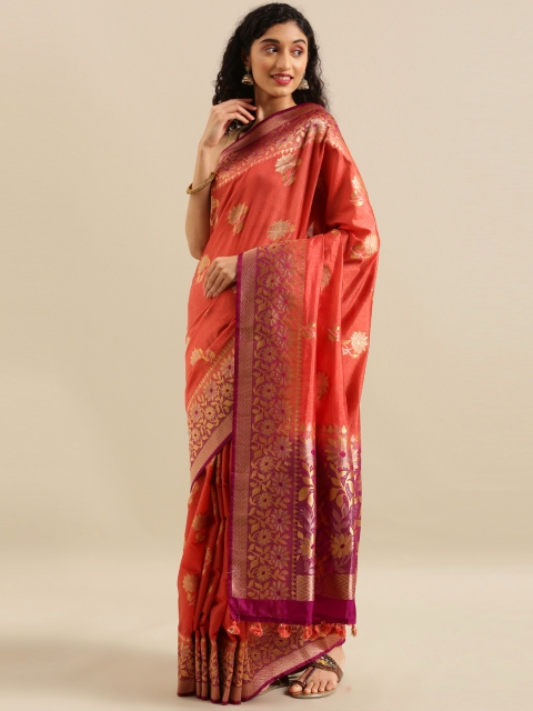 

The Chennai Silks Rust Orange & Gold-Toned Silk Blend Woven Design Patola Saree