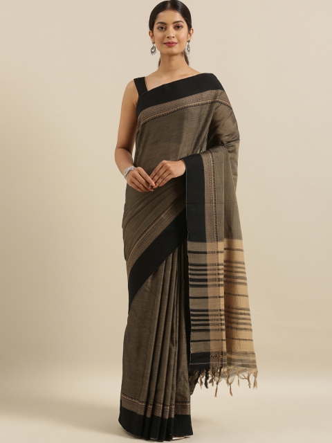 

The Chennai Silks Brown Solid Cotton Blend Saree