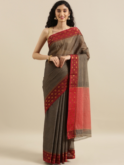 

The Chennai Silks Brown & Red Pure Cotton Solid Saree