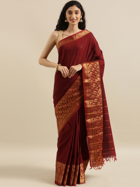 

The Chennai Silks Classicate Maroon Solid Pure Cotton Saree