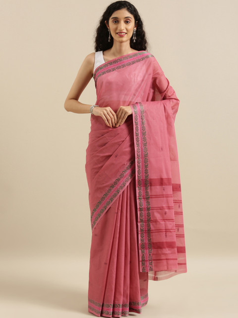 

The Chennai Silks Pink & Green Pure Cotton Woven Design Saree