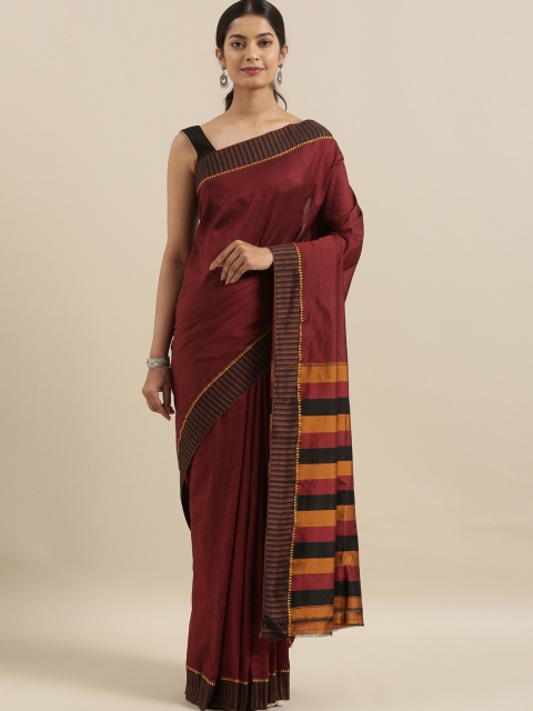 

The Chennai Silks Maroon Solid Cotton Blend Dharward Saree