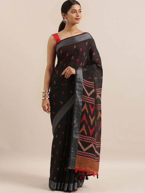 

The Chennai Silks Black & Red Linen Blend Printed Saree