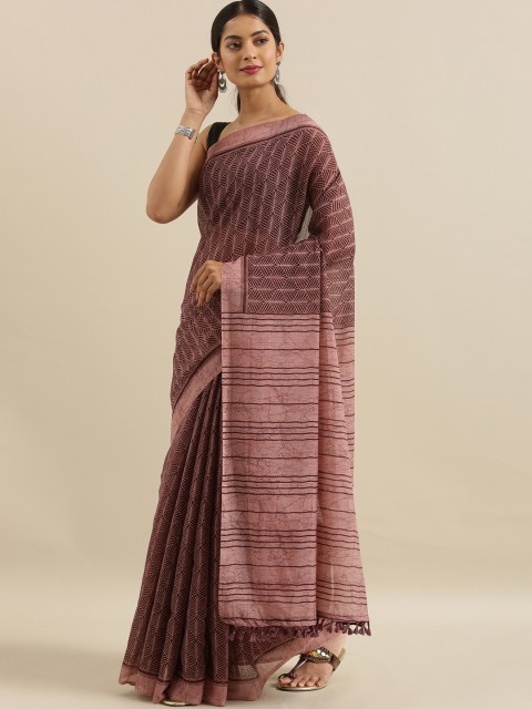 

The Chennai Silks Rust Pink Polyester Printed Bhagalpuri Saree