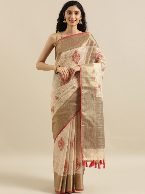 

The Chennai Silks Classicate Beige & Brown Supernet Embroidered Kota Saree