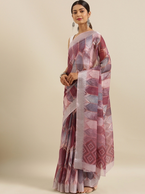 

The Chennai Silks Pink Printed Linen Blend Saree