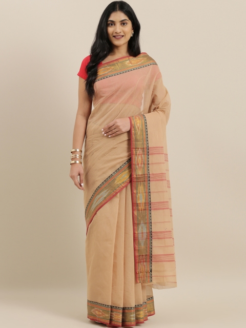 

The Chennai Silks Classicate Beige Solid Pure Cotton Saree