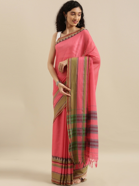 

The Chennai Silks Pink Solid Pure Cotton Saree