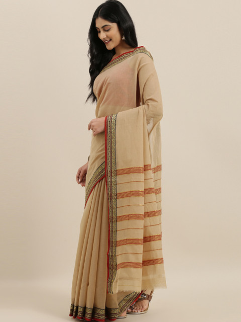 

The Chennai Silks Beige Solid Pure Cotton Banahatti Saree