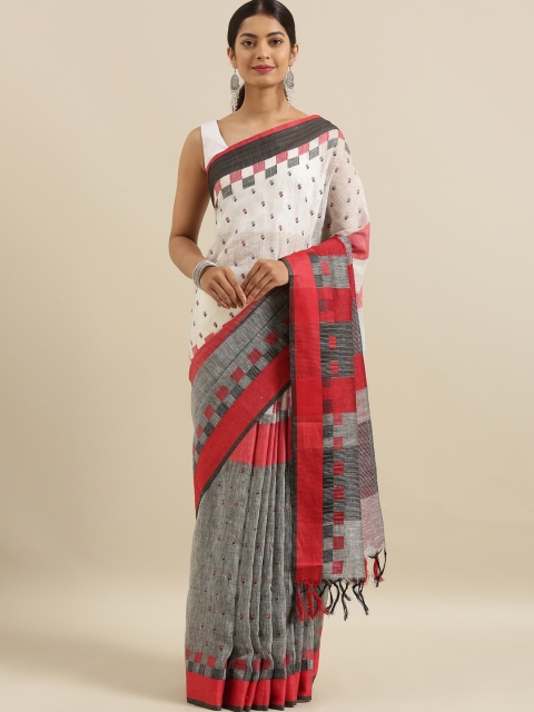 

The Chennai Silks Classicate Grey & White Linen Blend Woven Design Saree