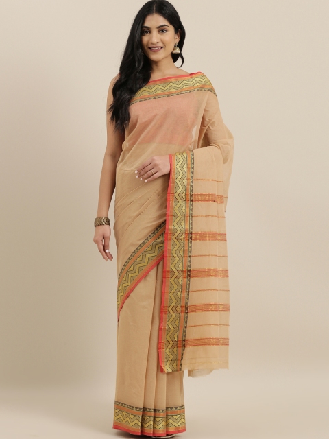 

The Chennai Silks Classicate Beige Solid Pure Cotton Saree
