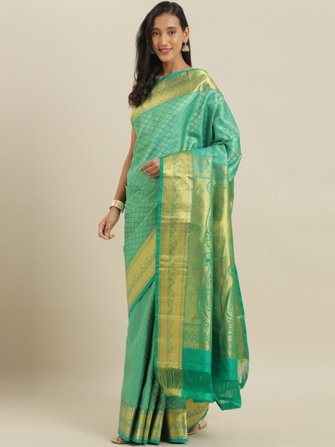 

The Chennai Silks Green & Gold-Toned Pure Silk Woven Design Kanjeevaram Saree