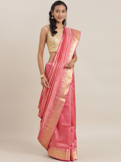 

The Chennai Silks Pink & Gold-Toned Pure Silk Woven Design Kanjeevaram Saree