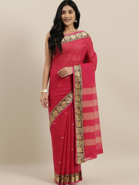 

The Chennai Silks Magenta & Gold-Toned Pure Cotton Solid Saree