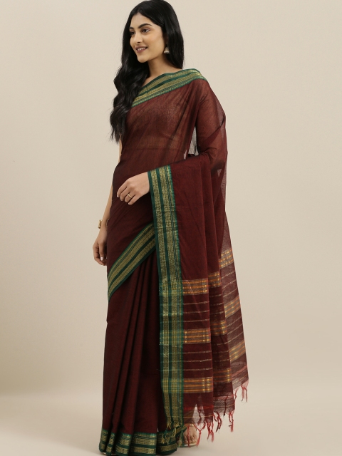 

The Chennai Silks Maroon Solid Pure Cotton Saree