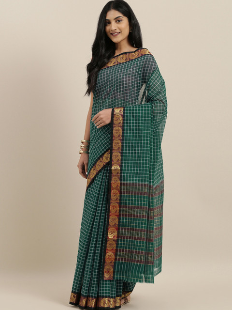 

The Chennai Silks Green Checked Pure Cotton Saree