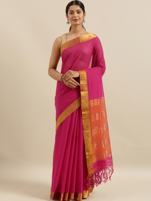 

The Chennai Silks Classicate Magenta Pink Solid Cotton Blend Saree