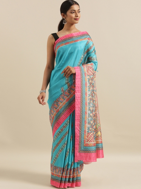 

The Chennai Silks Blue & Red Poly Silk Printed Saree