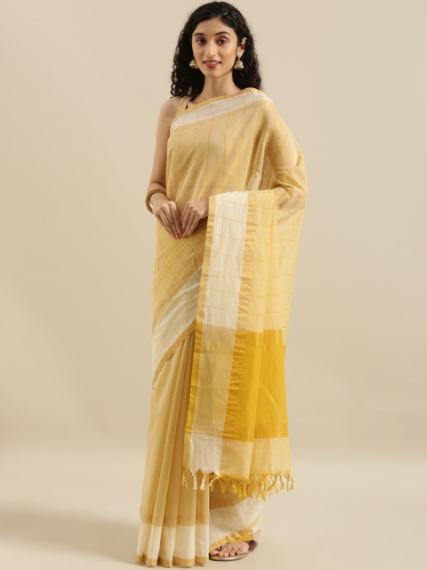 

The Chennai Silks Classicate Beige Striped Pure Cotton Saree