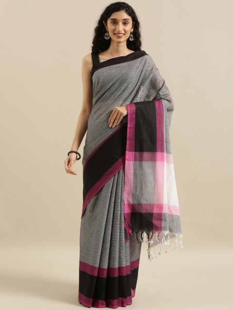 

The Chennai Silks Grey & Black Pure Cotton Striped Saree