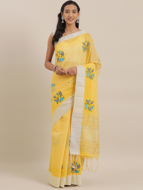 

The Chennai Silks Yellow & Blue Viscose Rayon Embroidered Saree