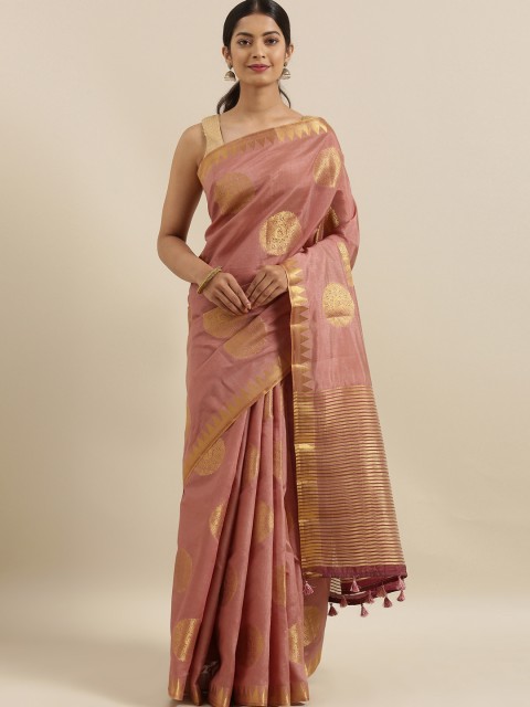 

The Chennai Silks Peach-Coloured & Gold-Toned Silk Blend Woven Design Patola Saree