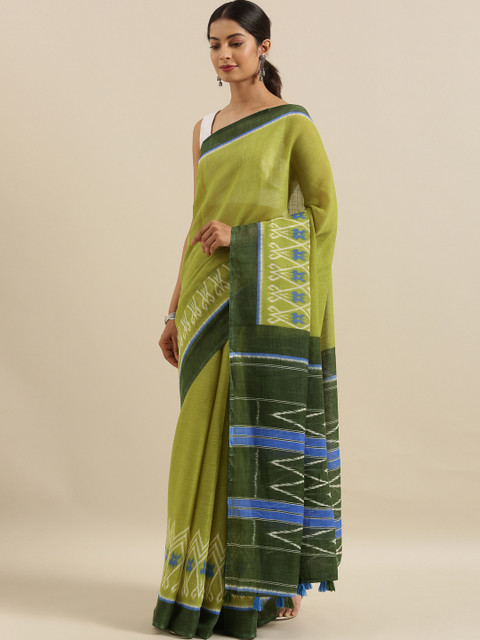 

The Chennai Silks Classicate Green Printed Linen Blend Saree