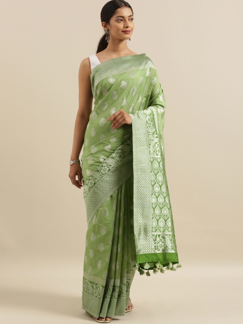 

The Chennai Silks Classicate Green & Silver-Toned Viscose Rayon Woven Design Saree