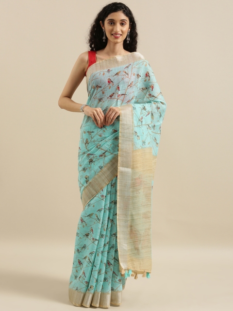 

The Chennai Silks Blue & Beige Linen Blend Printed Saree
