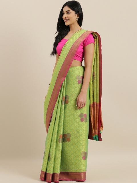 

The Chennai Silks Green & Pink Silk Cotton Woven Design Maheshwari Saree