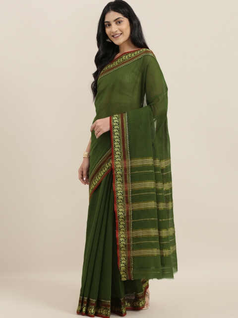 

The Chennai Silks Green Solid Pure Cotton Saree