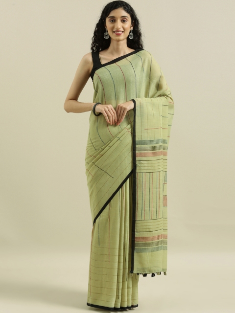 

The Chennai Silks Green & Black Linen Blend Printed Saree