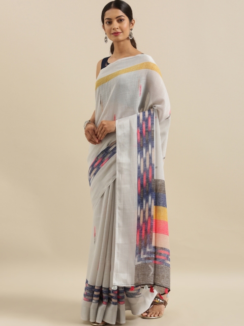 

The Chennai Silks Grey & Blue Linen Blend Printed Saree