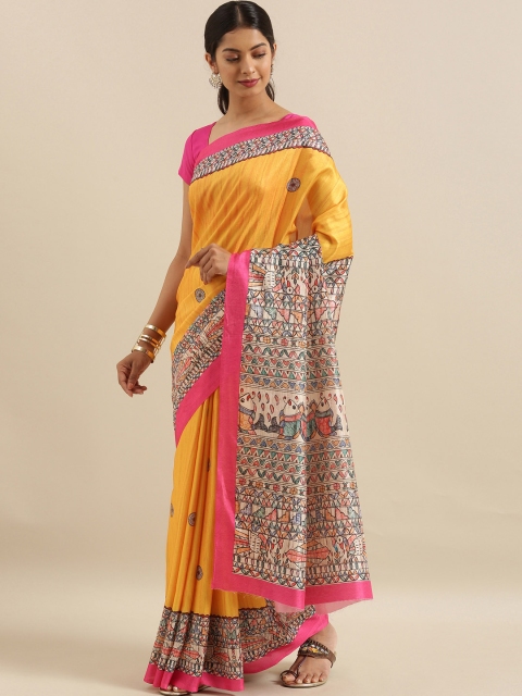 

The Chennai Silks Yellow Printed Poly Silk Saree