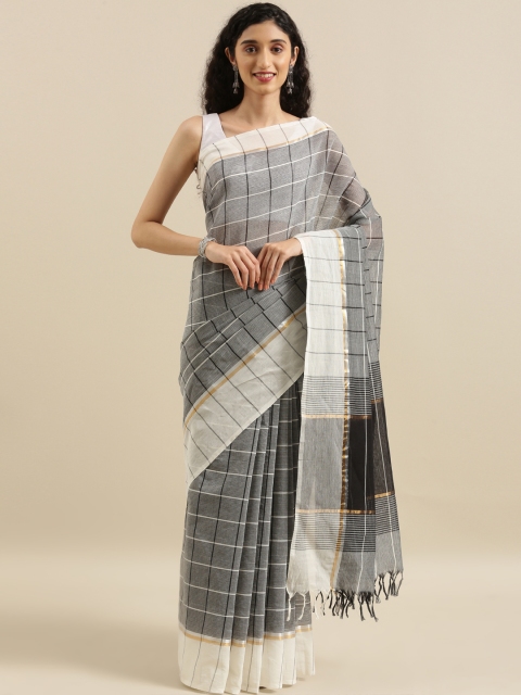 

The Chennai Silks Grey & White Pure Cotton Checked Saree