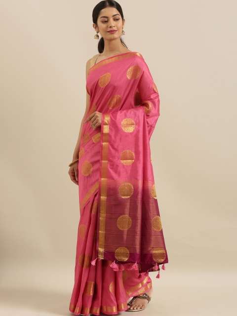 

The Chennai Silks Pink & Gold-Toned Silk Blend Woven Design Patola Saree