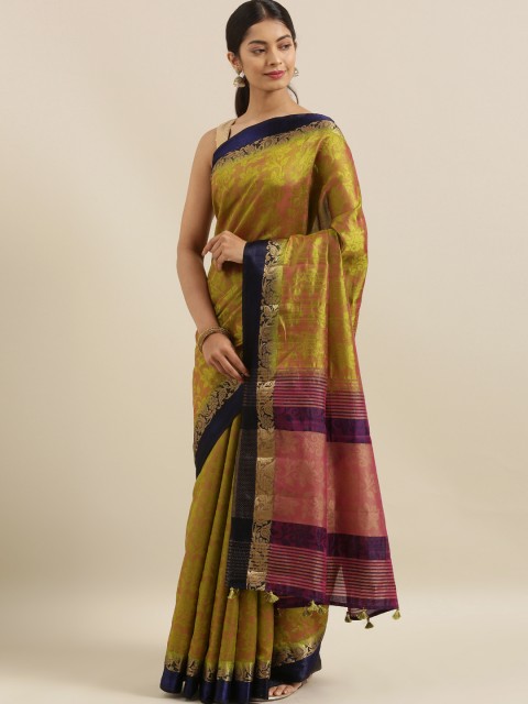 

The Chennai Silks Olive Green & Pink Viscose Rayon Woven Design Saree