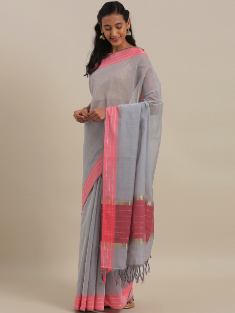 

The Chennai Silks Grey & Pink Pure Cotton Solid Saree
