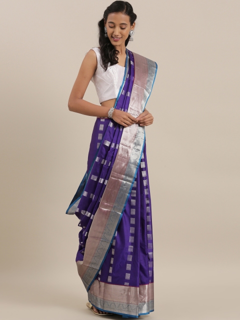 

The Chennai Silks Violet & Silver-Toned Pure Silk Woven Design Kanjeevaram Saree