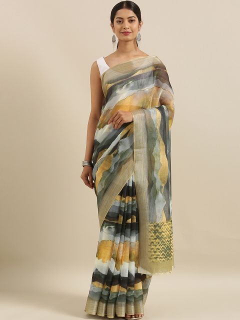 

The Chennai Silks Multicoloured Printed Linen Blend Saree, Multi