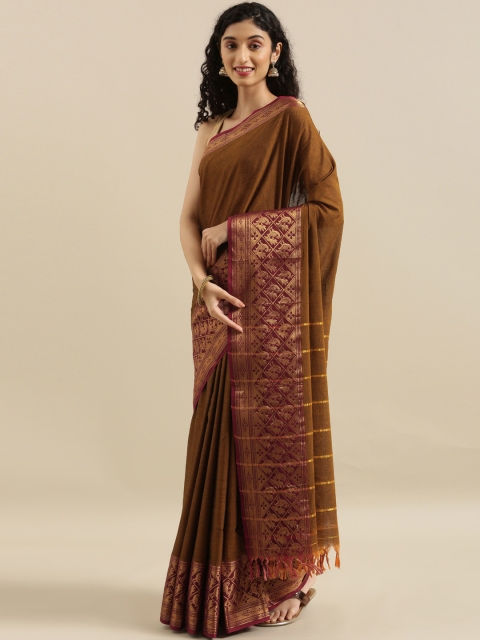 

The Chennai Silks Brown Solid Pure Cotton Banahatti Saree