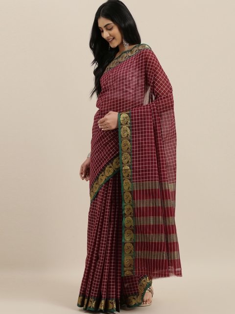 

The Chennai Silks Classicate Maroon & White Pure Cotton Checked Saree