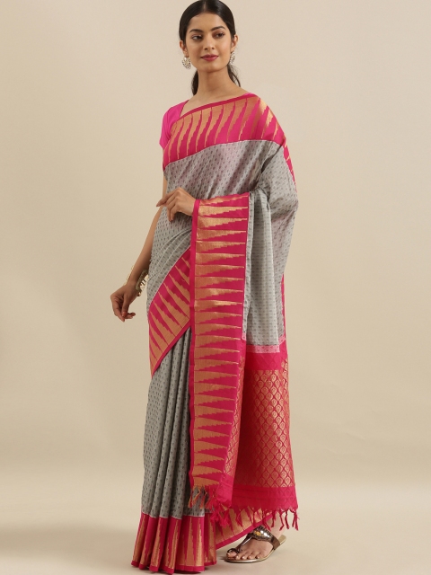 

The Chennai Silks Grey & Pink Cotton Blend Woven Design Saree