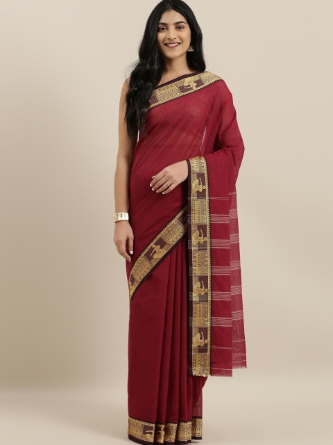 

The Chennai Silks Classicate Maroon Solid Pure Cotton Saree