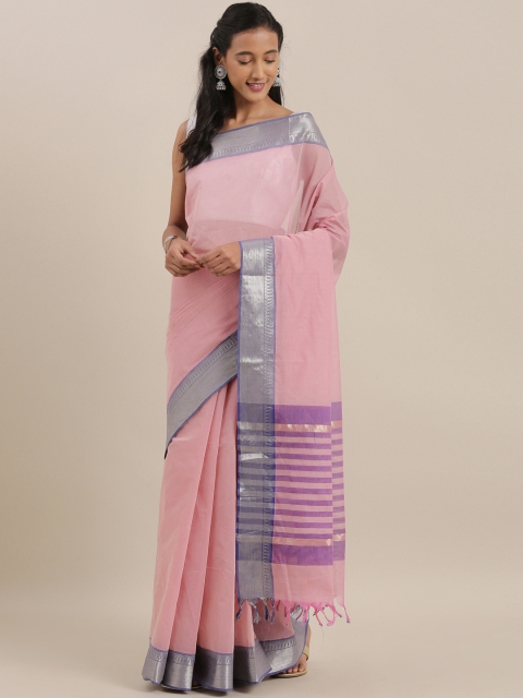 

The Chennai Silks Pink & Navy Blue Pure Cotton Solid Saree