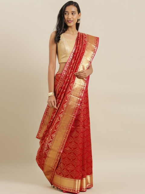 

The Chennai Silks Red & Gold-Toned Pure Silk Woven Design Kanjeevaram Saree