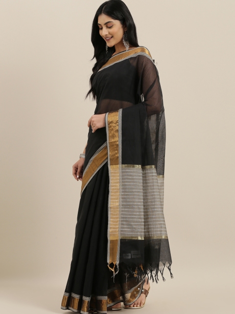 

The Chennai Silks Black & Gold-Toned Pure Cotton Solid Saree