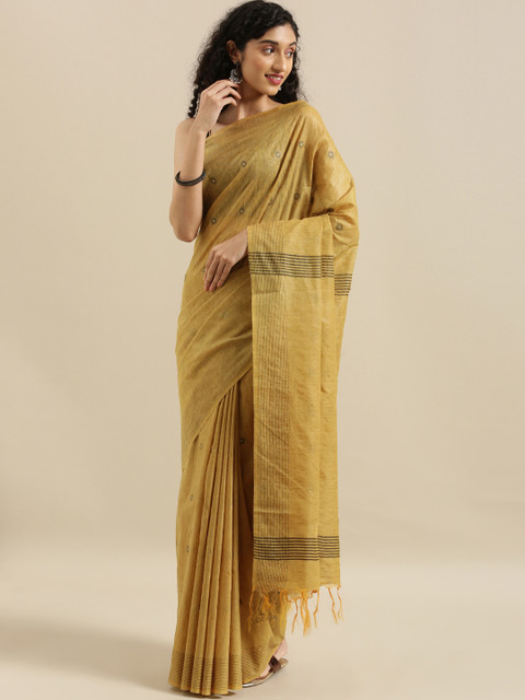 

The Chennai Silks Classicate Yellow Woven Design Cotton Blend Saree