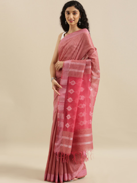 

The Chennai Silks Classicate Pink Solid Cotton Blend Saree